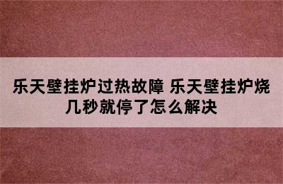 乐天壁挂炉过热故障 乐天壁挂炉烧几秒就停了怎么解决